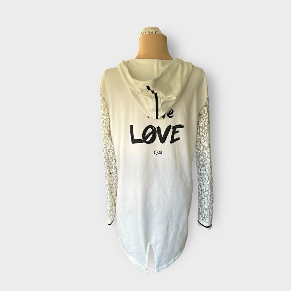 Vintage Esqualo Women’s Small White Embroidered Full Zip Jacket Coat Hooded - Picture 16 of 16